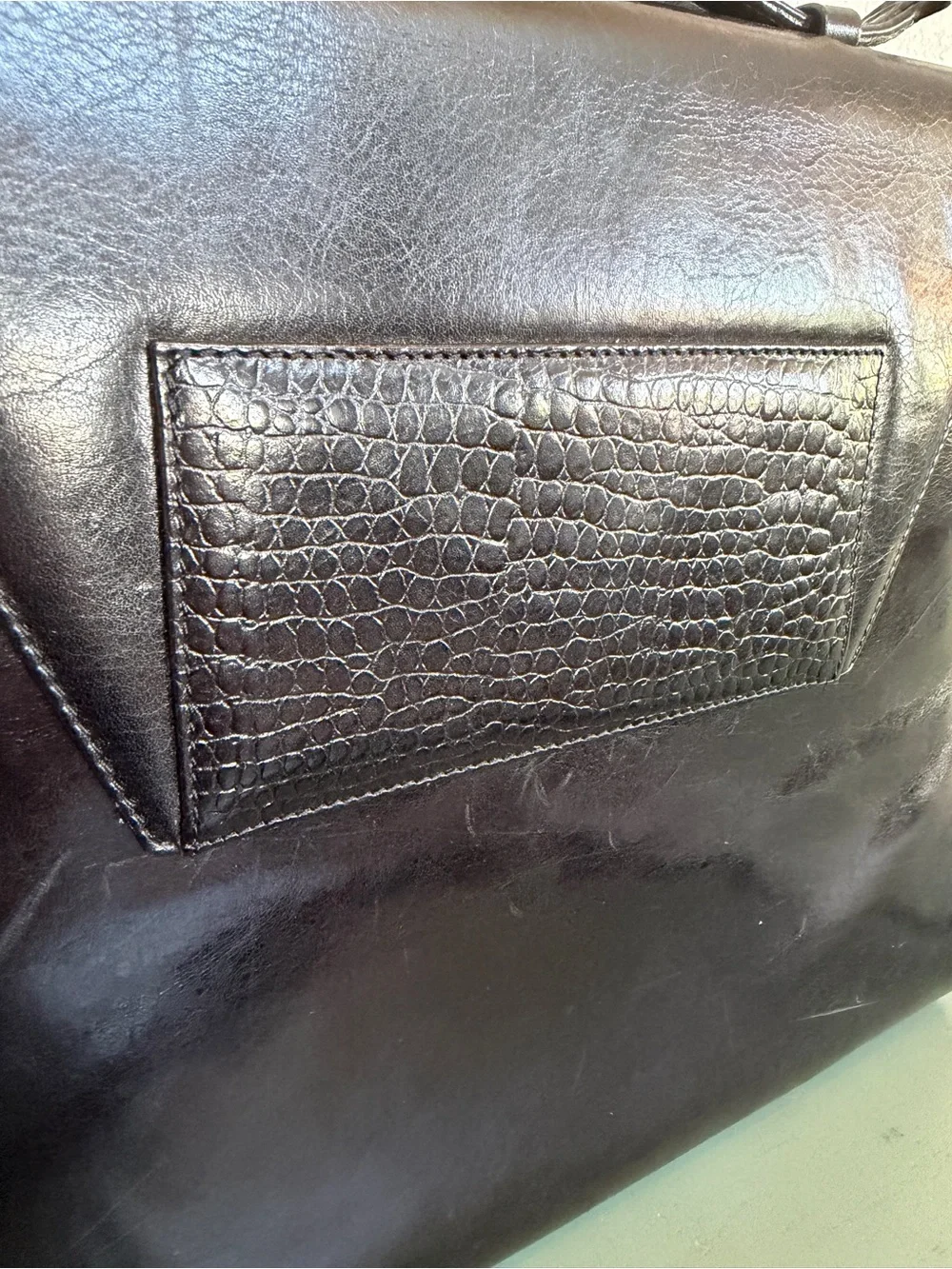 Vintage Perry Ellis Portfolio Crossbody Satchel with Croc-Textured Panel